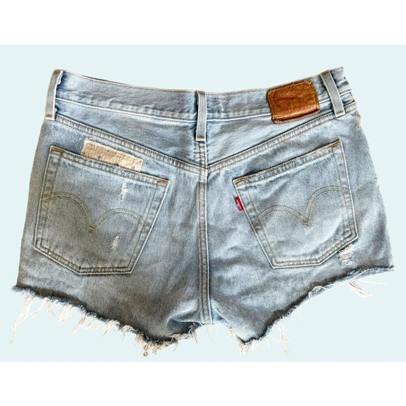LEVI'S 501 Cut Off Button Fly Patchwork Distressed Shorts Size 28 - Picture 5 of 8